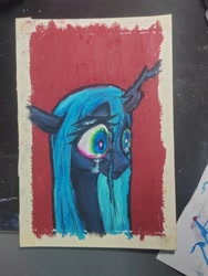 Size: 3072x4096 | Tagged: safe, artist:return 0, imported from derpibooru, queen chrysalis, changeling, crying, female, oil painting, oil painting pastels, pastels (medium), photo, solo, traditional art