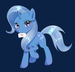 Size: 3554x3422 | Tagged: safe, artist:return 0, imported from derpibooru, trixie, pony, unicorn, female, horn, letter, looking at you, love letter, mare, mouth hold, solo