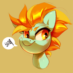 Size: 1249x1249 | Tagged: safe, artist:jazzynsfw, imported from derpibooru, lightning dust, pony, bust, checkered flag, female, simple background, solo