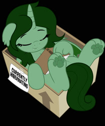 Size: 1664x2000 | Tagged: safe, artist:jhayarr23, oc, oc:denalia, pony, box, eyes closed, female, mare, show accurate, sleeping, vector