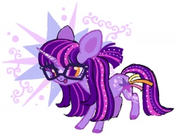 Size: 1586x1220 | Tagged: safe, artist:sweetpinkheart0, imported from derpibooru, sci-twi, twilight sparkle, pony, abstract background, alternate design, female, glasses, mare, solo