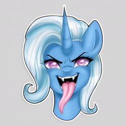 Size: 2396x2396 | Tagged: safe, artist:murny, imported from derpibooru, trixie, pony, unicorn, bust, female, horn, long tongue, mare, portrait, solo, tongue out