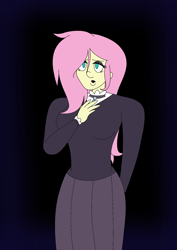 Size: 1200x1698 | Tagged: safe, artist:jazzystarlover, imported from derpibooru, fluttershy, human, clothes, dress, fluttergoth, humanized, makeup