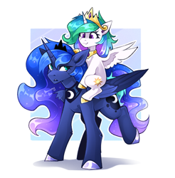 Size: 2462x2500 | Tagged: safe, artist:buvanybu, imported from derpibooru, princess celestia, princess luna, alicorn, pony, cewestia, cute, cutelestia, duo, female, filly, mare, size difference, younger