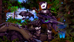 Size: 3840x2160 | Tagged: safe, artist:shadowuwu, oc, oc only, anthro, cyborg, 3d, female, gun, mech, nature, weapon