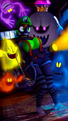 Size: 2160x3840 | Tagged: safe, artist:shadowuwu, oc, oc only, anthro, 3d, breasts, clothes, female, flashlight, luigi's mansion, straight