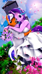 Size: 1152x2048 | Tagged: safe, artist:shadowuwu, starlight glimmer, oc, oc only, anthro, 3d, breasts, clothes, dress, duo male and female, female, wedding dress