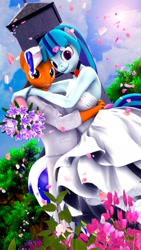 Size: 1152x2048 | Tagged: safe, artist:shadowuwu, sonata dusk, oc, oc only, anthro, 3d, breasts, clothes, dress, duo male and female, female, wedding dress