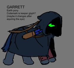Size: 2048x1871 | Tagged: safe, artist:crazysodomite, imported from derpibooru, earth pony, pony, gray background, green sclera, hood, ponified, simple background, solo, thief, thief (video game)