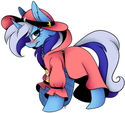 Size: 1024x920 | Tagged: safe, artist:cutepencilcase, imported from derpibooru, minuette, pony, unicorn, blushing, clothes, coat, hat, horn, hourglass, simple background, solo, transparent background