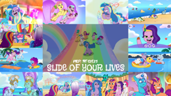 Size: 1974x1110 | Tagged: safe, edit, edited screencap, editor:quoterific, imported from derpibooru, screencap, hitch trailblazer, izzy moonbow, pipp petals, queen haven, sunny starscout, zipp storm, dog, dragon, pomeranian, pony, spoiler:g5, spoiler:my little pony: tell your tale, spoiler:tyts02e23, alphabittle blossomforth, applejack (g5), background pony, boardtrot, cloudpuff, comet (g5), dahlia, dapple, dreamy (g5), drink, fantastic shimmer, female, floating, floaty, flowa queen, fluttershy (g5), folded wings, g5, izzy rainbow, jumping, leaf pony, little rock, male, mane five, mane six (g5), mane stripe sunny, mare, misty brightdawn, my little pony: tell your tale, ocean, onyx, pinkie pie (g5), pool toy, posey bloom, princess majestic, rainbow, rainbow dash (g5), rarity (g5), rebirth misty, rocky riff, royal guard, royal sisters (g5), royalty, rufus, shortcakes the strawberry dessert pony, siblings, sisters, smoothie, sparky sparkeroni, stallion, sundae (g5), text, the water park, thunder flap, twilight sparkle (g5), water, wet, wet mane, wings, zoom zephyrwing