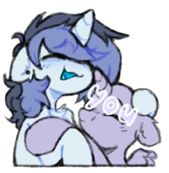 Size: 275x282 | Tagged: safe, artist:flixanoa, imported from derpibooru, oc, oc only, oc:fef, alicorn, pony, unicorn, :3, bags under eyes, blue coat, blue mouth, blue tongue, blush lines, blushing, chest fluff, colored, colored mouth, colored tongue, duo, ear fluff, ear piercing, earring, eyebrows, eyebrows visible through hair, eyes closed, flat colors, floppy ears, fluffy mane, gauges, horn, hug, jewelry, light blue coat, long mane male, male, male oc, open mouth, open smile, piercing, ponysona, simple background, small wings, smiling, spread wings, stallion, stallion oc, sticker, teary eyes, telegram sticker, thick horn, transparent background, unicorn horn, unicorn oc, wings