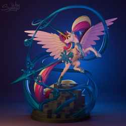 Size: 1600x1600 | Tagged: safe, artist:sunny way, imported from derpibooru, princess cadance, alicorn, pony, 3d, archer, armor, arrow, art, artwork, blender, bow, craft, digital art, fangs, feral, figurine, horn, jewelry, magic, regalia, sculpture, smiling, solo, statue, temerity, wings, zbrush