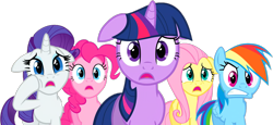 Size: 1779x816 | Tagged: safe, edit, edited screencap, imported from derpibooru, screencap, fluttershy, pinkie pie, rainbow dash, rarity, twilight sparkle, unicorn, the last roundup, background removed, floppy ears, simple background, transparent background, unicorn twilight