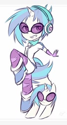 Size: 551x1024 | Tagged: safe, imported from derpibooru, dj pon-3, vinyl scratch, human, pony, unicorn, equestria girls, full body, glasses, horn, horned humanization, human ponidox, humanized, self paradox, self ponidox, simple background, teeth