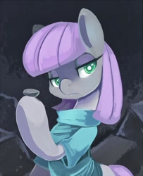 Size: 493x608 | Tagged: safe, imported from derpibooru, maud pie, pony, clothes, female, half-closed eyes, mare, rock, solo