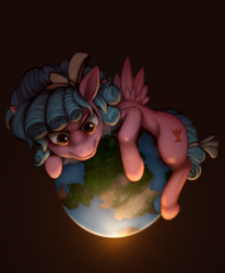 Size: 1650x2000 | Tagged: safe, artist:zetamad, imported from derpibooru, cozy glow, pegasus, pony, atg 2023, female, filly, foal, newbie artist training grounds, pony bigger than a planet, solo, world domination