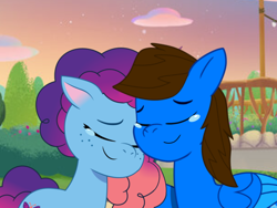 Size: 1024x768 | Tagged: safe, artist:bluemario11, imported from derpibooru, oc, oc:blue thunder, pegasus, unicorn, brother and sister, eyes closed, female, g5, horn, male, misty brightdawn, rebirth misty, siblings, teary eyes