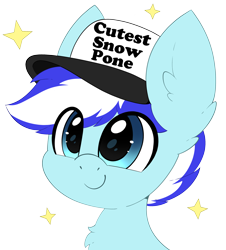 Size: 2424x2685 | Tagged: safe, artist:pegamutt, imported from derpibooru, oc, oc only, oc:snowy pop, pegasus, pony, blue eyes, bust, chest fluff, commission, cute, cutest snow pone, ear fluff, happy, hat, male, pegasus oc, simple background, smiling, solo, solo male, two toned mane, wings, ych result