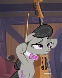 Size: 573x721 | Tagged: safe, imported from derpibooru, screencap, octavia melody, earth pony, pony, season 5, slice of life (episode), bipedal, cello, cropped, disappointed, lidded eyes, musical instrument, solo