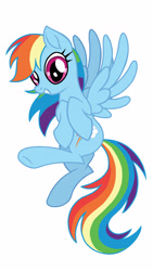 Size: 2160x3840 | Tagged: safe, alternate version, artist:aprilfools, ponerpics exclusive, rainbow dash, pegasus, female, flying, happy, mare, simple background, solo, white background