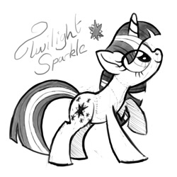 Size: 1129x1129 | Tagged: safe, artist:aprilfools, twilight sparkle, pony, unicorn, english, female, mare, monochrome, sketch, solo, text, writing