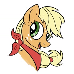 Size: 1565x1565 | Tagged: safe, artist:aprilfools, applejack, earth pony, pony, female, freckles, hair tie, hatless, mare, missing accessory, neckerchief, solo