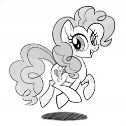 Size: 1610x1610 | Tagged: safe, artist:aprilfools, pinkie pie, earth pony, pony, female, looking at you, mare, monochrome, prancing, simple background, solo, white background