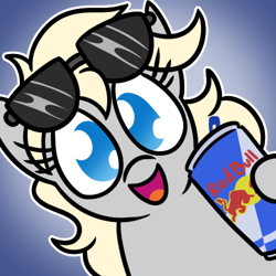 Size: 500x500 | Tagged: safe, artist:jargon scott, imported from derpibooru, oc, oc only, oc:vaporub, earth pony, drink, energy drink, female, hi anon, mare, meme, redbull, solo, sunglasses