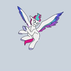 Size: 2000x2000 | Tagged: safe, artist:dandeesaturn, imported from derpibooru, zipp storm, pegasus, pony, female, flying, g5, gray background, mare, simple background, solo, unitober 2024