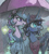 Size: 1072x1179 | Tagged: safe, artist:colochenni, imported from derpibooru, princess celestia, princess luna, alicorn, pony, alternate hairstyle, canterlot, clothes, dress, duo, duo female, female, hat, horn, outdoors, rain, umbrella, wings