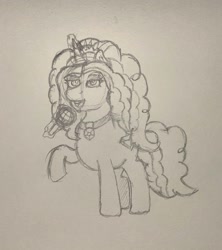 Size: 2660x3000 | Tagged: safe, artist:supersonicrainboom, imported from derpibooru, adagio dazzle, pony, unicorn, female, gem, horn, levitation, looking at you, magic, mare, microphone, monochrome, ponified, rainbow rocks 10th anniversary, siren gem, sketch, solo, solo female, telekinesis, traditional art, unicorn adagio dazzle