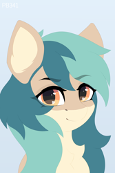 Size: 4000x6000 | Tagged: safe, artist:ponybun341, imported from derpibooru, oc, oc:peacher, pegasus, pony, blue background, bust, looking at you, portrait, simple background, solo