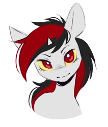 Size: 818x964 | Tagged: safe, artist:melodylibris, imported from derpibooru, oc, oc only, oc:blackjack, pony, unicorn, fallout equestria, fallout equestria: project horizons, bust, colored sclera, fanfic art, female, horn, looking at you, mare, simple background, solo, white background, yellow sclera