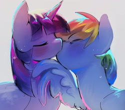 Size: 2048x1806 | Tagged: safe, artist:piesinful, imported from derpibooru, rainbow dash, twilight sparkle, alicorn, pegasus, pony, blushing, duo, eyes closed, female, kissing, lesbian, mare, shipping, twidash, twilight sparkle (alicorn)