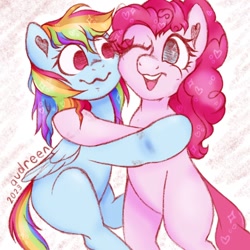 Size: 1024x1024 | Tagged: safe, artist:audreen, imported from derpibooru, pinkie pie, rainbow dash, female, lesbian, pinkiedash, shipping