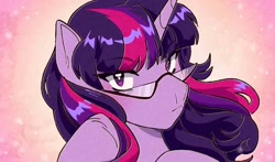 Size: 900x530 | Tagged: safe, artist:mint1mango, imported from derpibooru, twilight sparkle, pony, unicorn, bust, female, glasses, mare, portrait, solo, unicorn twilight