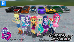 Size: 1920x1080 | Tagged: safe, artist:rdrshx, imported from derpibooru, applejack, fluttershy, pinkie pie, rainbow dash, rarity, starlight glimmer, sunset shimmer, twilight sparkle, human, equestria girls, 3d, audi, bmw, ford, gmod, mane eight, mercedes-benz, mitsubishi, my little pony equestria girls: better together, need for speed, nissan, polestar