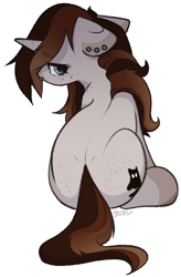 Size: 448x681 | Tagged: safe, artist:spoopygander, imported from derpibooru, oc, oc only, oc:spipples, pony, unicorn, cutie mark, ear piercing, earring, female, freckles, horn, jewelry, looking at you, looking back, looking back at you, mare, nose piercing, nose ring, piercing, sad, solo