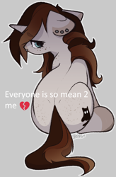 Size: 448x681 | Tagged: safe, artist:spoopygander, edit, imported from derpibooru, oc, oc only, oc:spipples, pony, unicorn, cute, cutie mark, freckles, horn, looking back, meme, sad, solo