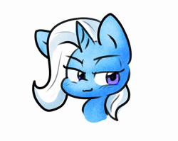 Size: 983x781 | Tagged: safe, artist:zutcha, imported from derpibooru, trixie, pony, unicorn, :3, bust, female, horn, lidded eyes, mare, simple background, solo, white background