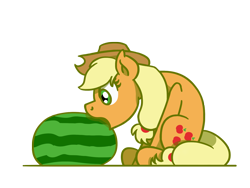 Size: 1800x1350 | Tagged: safe, artist:flutterluv, imported from derpibooru, applejack, earth pony, pony, applejack day, female, food, mare, simple background, solo, transparent background, watermelon