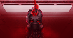 Size: 3528x1818 | Tagged: safe, artist:darklight1315, imported from derpibooru, pony of shadows, oc, oc only, oc:decline, oc:reaper, fallout equestria, fallout, fallout 2, fallout equestria: mayday, frank horrigan, magic, red eyes, respirator, smoke, solo