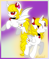 Size: 791x964 | Tagged: safe, artist:kharmacal, imported from derpibooru, oc, oc only, oc:lucia nightblood, alicorn, bat pony, bat pony alicorn, alicorn oc, base used, bat wings, colored lineart, colorful, duality, horn, wings