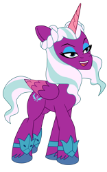 Size: 1900x3036 | Tagged: safe, artist:gmaplay, imported from derpibooru, screencap, opaline arcana, alicorn, pony, spoiler:g5, spoiler:my little pony: tell your tale, spoiler:tyts01e67, female, g5, mare, my little pony: tell your tale, open mouth, open smile, pointing, smiling, solo, the rise and fall