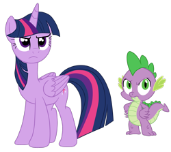 Size: 1928x1716 | Tagged: safe, artist:gmaplay, imported from derpibooru, spike, twilight sparkle, alicorn, dragon, pony, season 7, shadow play, duo, duo male and female, female, male, spike is not amused, twilight sparkle (alicorn), twilight sparkle is not amused, unamused, wingless spike