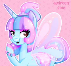 Size: 928x861 | Tagged: safe, artist:audreen, imported from derpibooru, oc, oc only, pony, unicorn, horn, pink background, simple background, solo