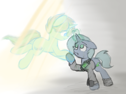 Size: 1333x1000 | Tagged: safe, artist:aaathebap, imported from derpibooru, ghost, undead, fallout equestria, crying, duo, female, floating, magic, male, mare, relationship, sad, stallion, sunshine