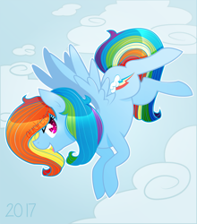 Size: 838x954 | Tagged: safe, artist:audreen, imported from derpibooru, rainbow dash, pegasus, pony, blue background, simple background, solo