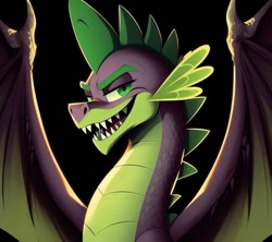 Size: 676x600 | Tagged: safe, imported from derpibooru, spike, dragon, ai content, dragon lord spike, evil grin, evil spike, g5, grin, male, salamadra(spike), smiling